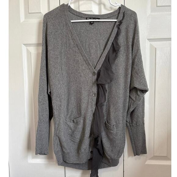 Elizabeth and James Gray Wool Angora Cashmere Silk Blend Cardigan Medium - Picture 1 of 9
